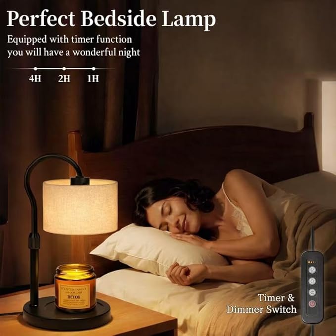 Ruiever Candle Warmer Lamp,Adjustable Height with 2 Bulbs，Linen Candle Lamp with Dimmer & Timer, Flameless Fragrance Diffuser for Scented Wax Melts, Mothers Day and Birthday Gifts for Home, Office