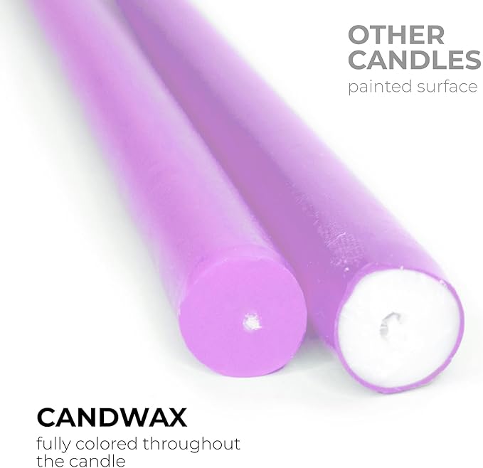 CANDWAX Lilac 8 inch Taper Candles Set of 12 - Unscented Smokeless Dripless Tall Candlesticks - Perfect for Special Occasions, Ordinary Dinners, Holidays and as Easter Candles - Lavender Candle Sticks