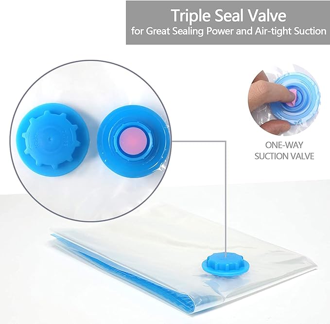 amhomel Vacuum Storage Bag (3 Jumbo, 3 Large, 3 Medium, 3 Small) Ziplock Space Saver Sealer Bags, Air Tight Compression Organizers for Pillows Clothes Blankets Comforters with Hand Pump - 12 Combo