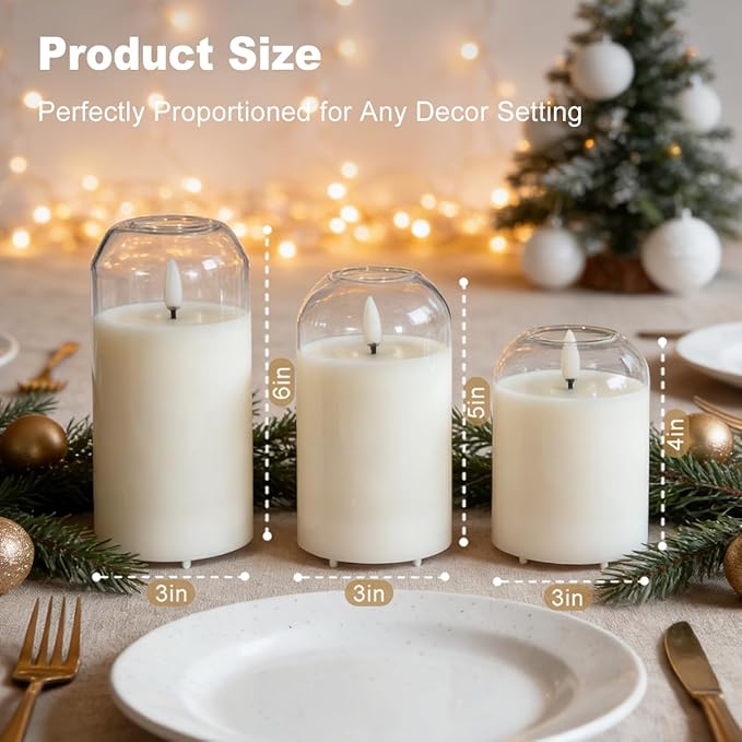 Rechargeable Glass Jar Flameless Candles, Realistic Flickering LED Pillar Real Wax Candle with Remote Control and Timer, Ideal for Living Room, Bedroom & Easter Home Décor, 1 Set of 3