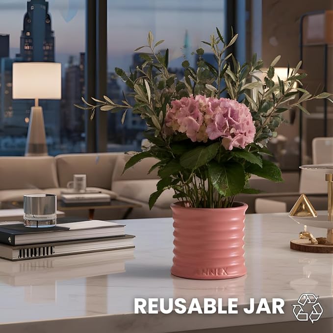 Annex Rose & Oud Luxury Scented Candle - 8oz Handmade Pink Ceramic Jar Candle - 50hr Clean Burn, 100% Non-Toxic Soy Wax, Aesthetic Home Decor Winter Gift for Men & Women - Luxury Floral Notes