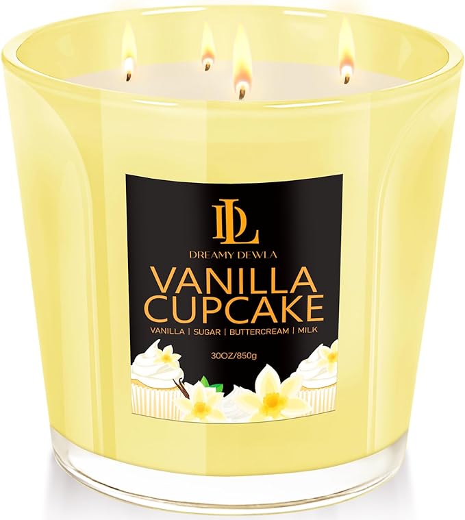 Large Candle Vanilla Cupcake Scented, 4 Wick Natural Soy Candles for Home Scented, 30oz Big Candle Long Lasting, Home Aromatherapy Candles Housewarming Gift for Women Men