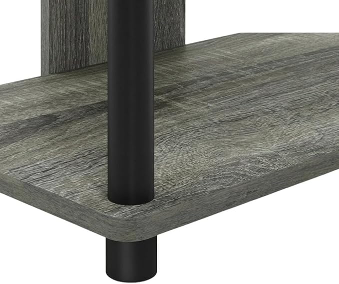 Furnifact French Oak Grey Black Wood TV Stand with Easy Assembly 4-Tier Petite Design, Durable Storage Solution for Living Room, Modern Home Decor
