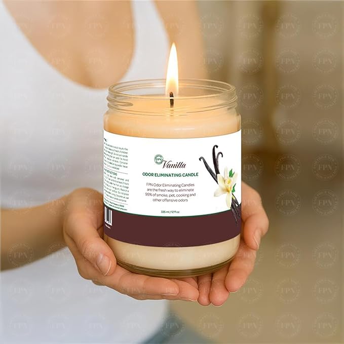 FPN Candle Set Vanilla Odor Eliminating – 2 Pack - 12oz – Long-Lasting Soy Wax Candles – Neutralizes Pet, Kitchen & Smoke Odors – Clean Burn, Eco-Friendly, Aromatherapy Candle