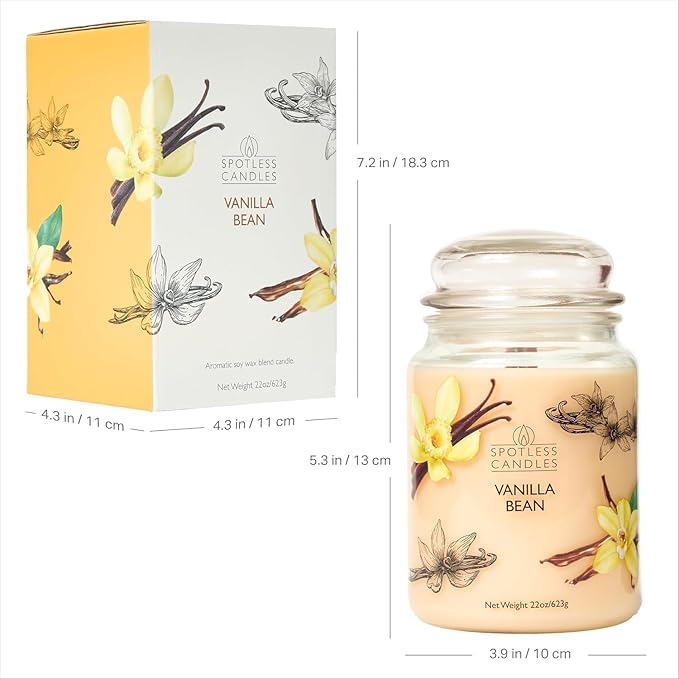 Candle Vanilla Bean 22oz with Wooden Wick in a Presentation Gift Box & Protective Shipper - Vanilla Scented Candles - Large Jar Candles