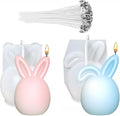 52Pack Easter Silicone Candle Molds Set, Including 50 Candle Wicks and 2 Bunny Mold for Soap Making, Handmade Egg Rabbit Art Craft Gift and Easter Home Decor