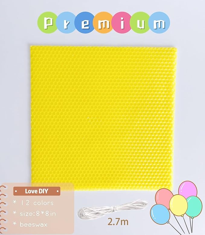Phinicco Beeswax Candle Making Kit 12 Beeswax Sheets for Candle Making Rolling Kits, Candle Making Kit (Classic Color, 8 x 8 inch)