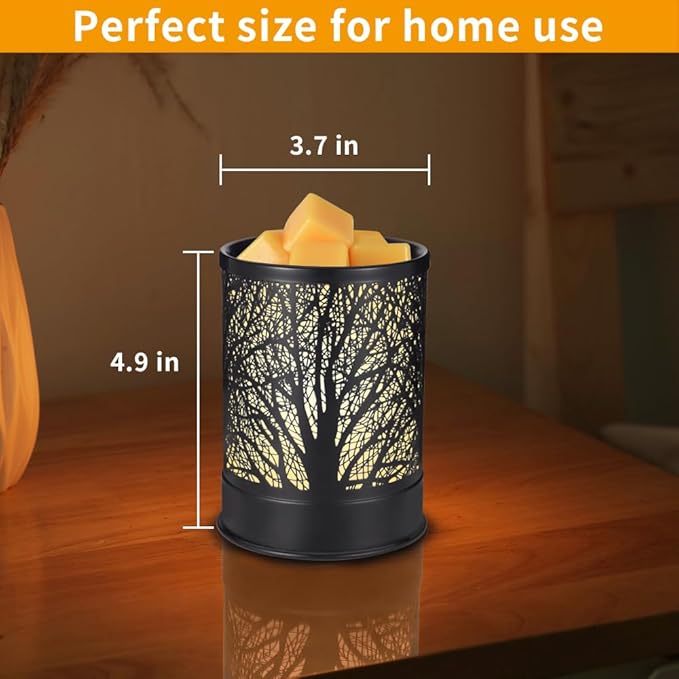 Metal Wax Melts Warmer, 2-in-1 Electric Scented Candle Wax Melter and Cubes, Aromatherapy Essential Oil Burner for Home Décor Office and Bedroom, with LED Light (Black Tree)