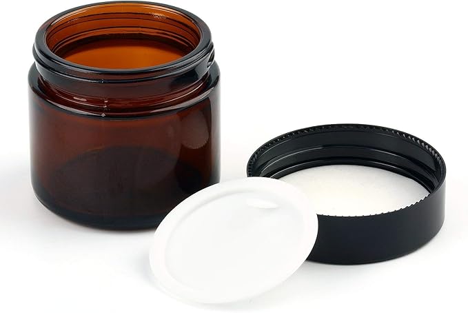 Encheng 15 Pack of 2 oz Amber Round Glass Jars,with Inner Liners and Black Lids,Empty Cosmetic Containers,Cream jars