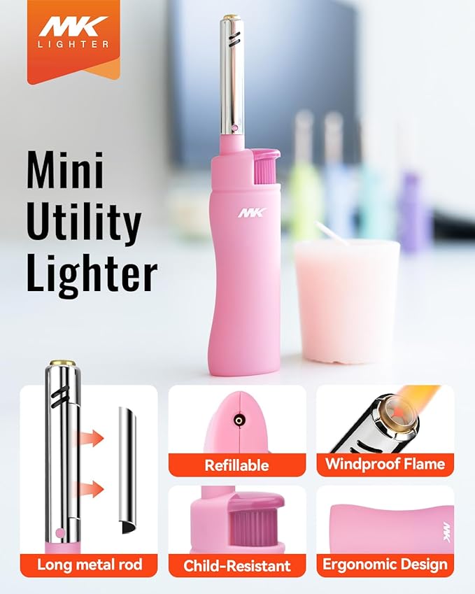 MK Candle Lighter, Butane Refillable Wind-Resistant Flame, 4-Pack for BBQ, Camping, Outdoor Use (Harmony-4PC)