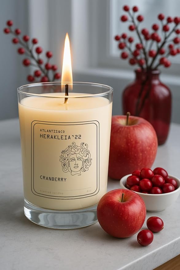 Cranberry Scented Candle, 8oz Jar with Long-Lasting Burn, Giftable, Holidays,Birthdays