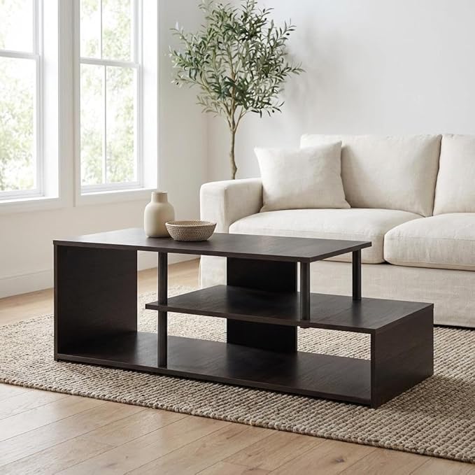 Furnifact Espresso Low Rise TV Stand, Sturdy Composite Wood Construction, Modern Design, Ample Storage Space, Ideal for Living Room Entertainment Setup