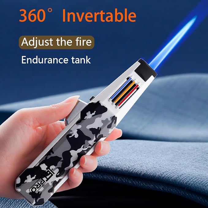 Butane Torch Lighter One-Hand Operation Lighter Adjustable Jet Flame with safety lock Kitchen Cooking Torch Gift Box Package (Butane Gas Not Included) (Camouflage)