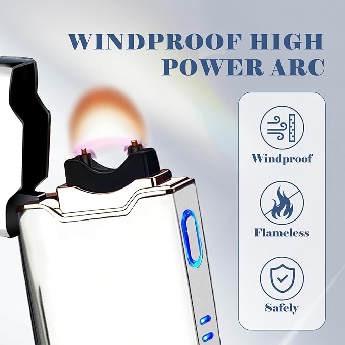 BABOBIU Rechargeable Electric Lighter,Windproof USB Arc Lighter with Safe Design,Vintage Style High-Power Encendedor for Candles,BBQs,and More,Durable & Portable Electric Lighters Rechargeable(Silver)