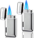 Futlidys 2 Pack Mini Torch Lighter Butane Refillable, Double Flame Butane Lighter with Visible Window, Adjustable Jet Lighter, Great Gifts for Men and Women, Without Gas (Silver)