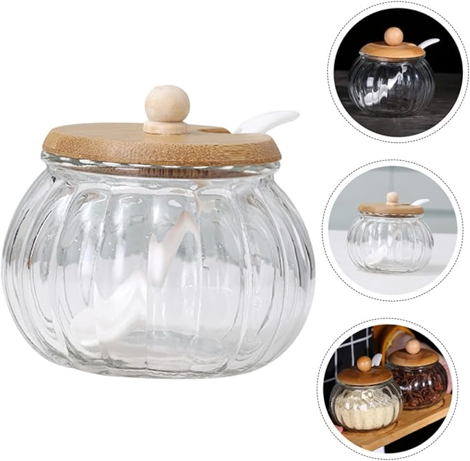 Ciieeo 1set Pumpkin-shaped Glass Sugar Dispenser with Lid Seasoning Jar for Sugar and Condiments Smooth Decorative Home Storage Container