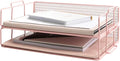 BLU MONACO | Paper Tray Stackable Pink Mesh Set of 2 | Stackable File Trays for Desk Organization | Tiered Desk Organizer with Metal Letter Trays and Workspace Organizer