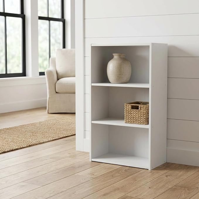 Furnifact White Bookcase, Sleek Wooden Design, Versatile Storage for Living Room or Office, Modern Style, Durable Construction