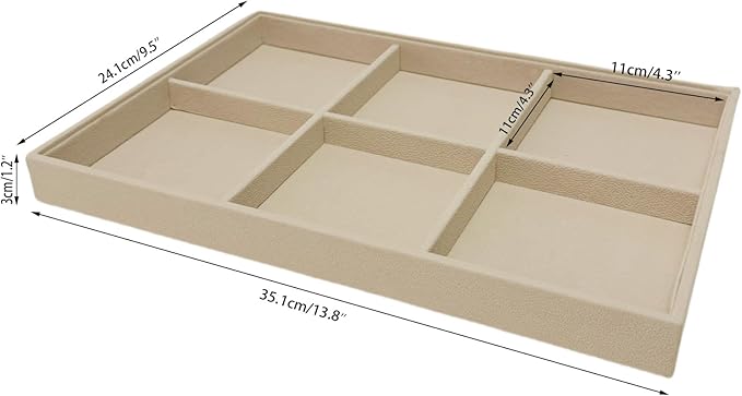 Large Beige Premium Quality Velvet Jewelry Display Box Tray Stackable Practical Trade Show Home Store 6 Grids Jewelry Tray Drawer Inserts