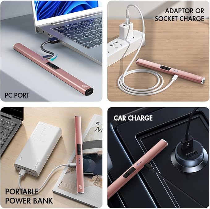 2 Pack Dual Arc Candle Lighter, USB-C Rechargeable Electric Igniter for BBQ Grill, Windproof Flameless Long Neck Plasma Lighter, Black & Rose Gold