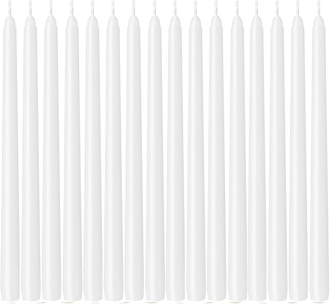 16 Pack White Taper Candles, 7-8 Hours Burn Time, Unscented, Smokeless and Dripless, 4/5 x 10 Inch for Christmas,Household,Dinner,Wedding,Valentine's Day,Party and Home Décor Candlesticks