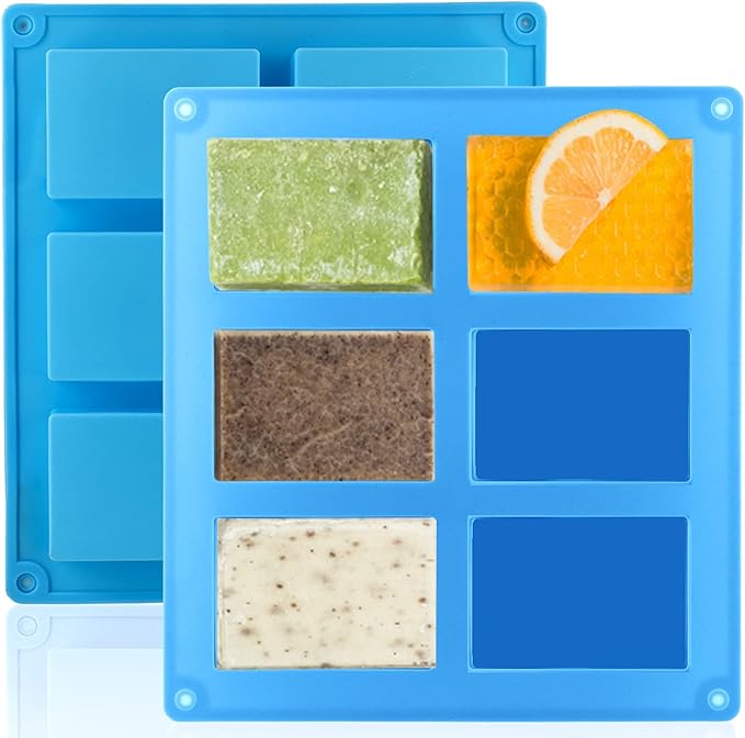 Lerykin LERYKIN 2 Pack Silicone Soap Molds, 6 Cavities Rectangle Silicone Soap Molds, Great for Homemade Craft Soap Mold, Chocolate Mold, Cake Mold & Ice Cube Tray - Just Pop Out(Blue)
