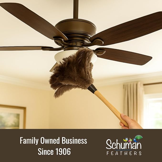 Feather Duster with Ostrich Feathers Wooden Handle 14" – Natural Reusable Duster for Cleaning, Furniture & Shelves, Blinds, Ceiling Fan, Dusting Tool for Home, Office, Delicate Surfaces - 2 Pack