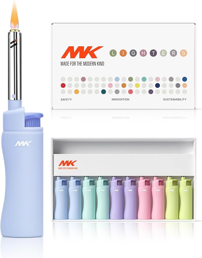 MK Lighter 10PCS Candle Lighters, Windproof Flame, Ideal as for BBQ, Camping, Outdoor, Butane Refillable Lighte, Multipurpose (Harmony-10PC)