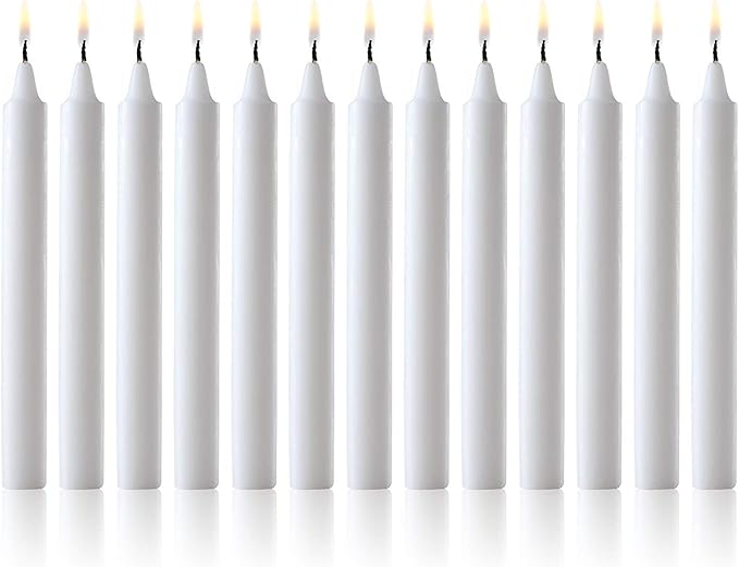 White Taper Candles - Set of 60 Dripless Chimes Candles - 4 inch Tall, 1/2 inch Diameter - 1.5 Hour Clean Burn