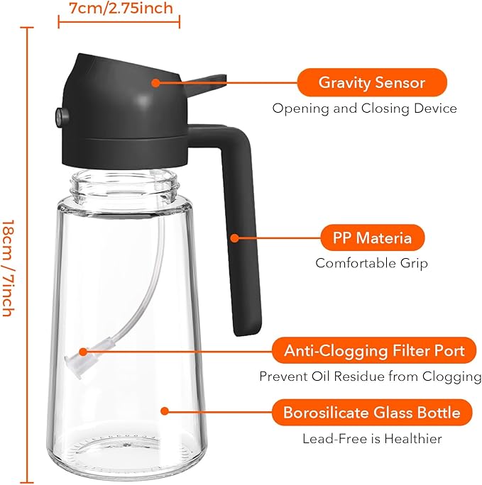 YARRAMATE 2Pcs 16oz/470ml 2 in 1 Oil Sprayer for Cooking with Stickers, Food-grade Glass Oil Spray Bottle, Oil Dispenser and Oil Sprayer for Kitchen, Salad, Frying, BBQ (White &Black)
