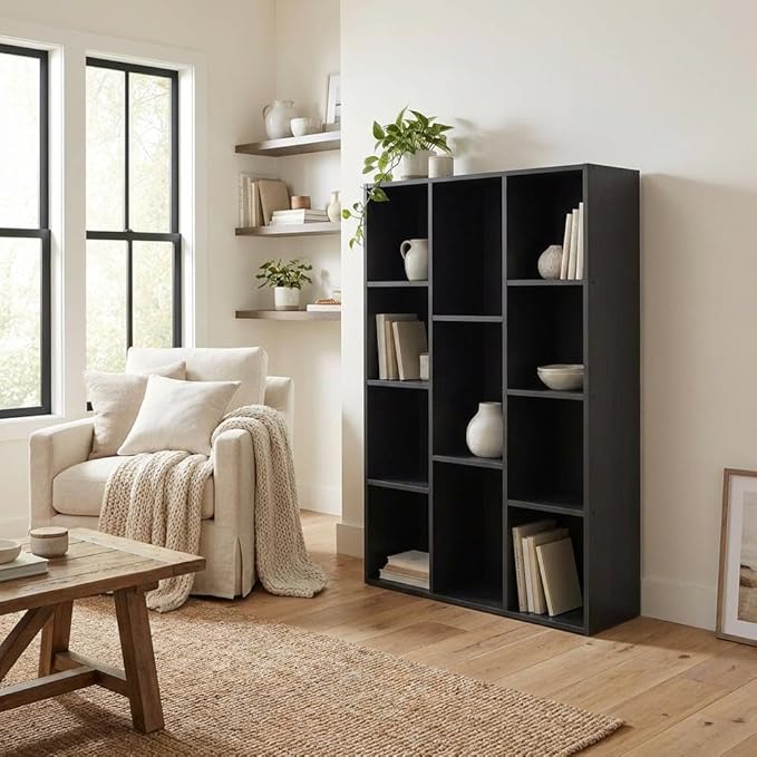 Furnifact Blackwood Bookcase with 1 Shelf, Manufactured Wood Construction, Stylish and Space-Saving Design for Home and Office Storage