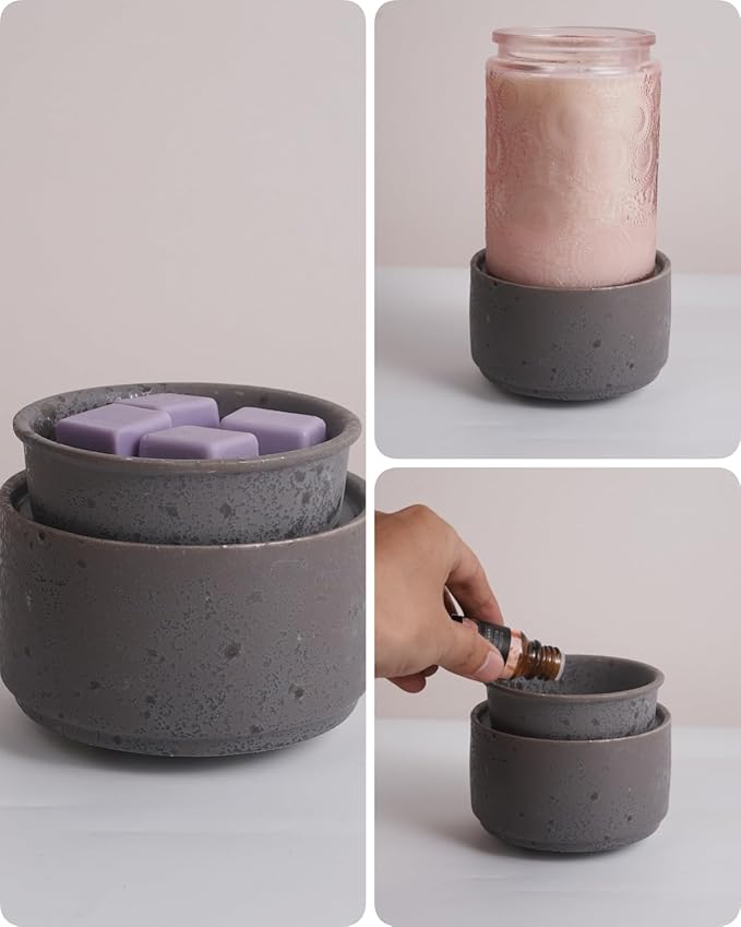 Ceramic Electric Wax Melt Warmer & Cube Oil Melter Cute Small Warmers Aromatherapy for Home Decorative Burner Melts Scented Candle Tart Scent Warm Fragrance (Grey Style)