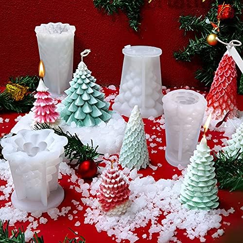 2pcs 3D Christmas Tree Silicone Candle Soap Epoxy Resin Wax Mold Silicone Shapes Christmas Trees Mold for Candle Resin Soap Craft Cake Chocolate Making Kit Christmas Gift (Cedar+Origami)