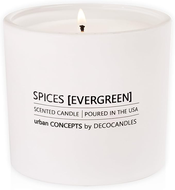 Urban Concepts by DECOCANDLES - Highly Scented Soy Candle - Long Lasting - Hand Poured in USA (12 Oz., Spices & Evergreen)