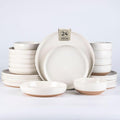 AmorArc Ceramic Dinnerware Sets with Pasta Bowls for 6, Handpainted Plates and Bowls Set with Rustic Terracotta Underside, Scratch Resistant Dishes Set, Dishwasher & Microwave Safe, 24 Pcs