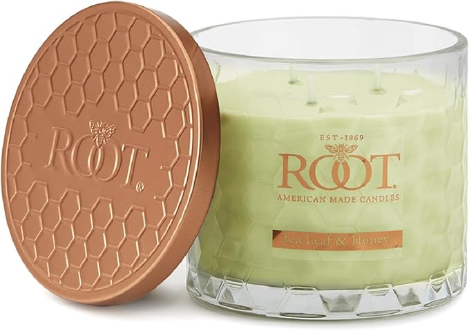 Root Candles Scented Candles Honeycomb Glass Premium Handcrafted Beeswax Blend 3-Wick Candle, 12-Ounce, Tea Leaf & Honey