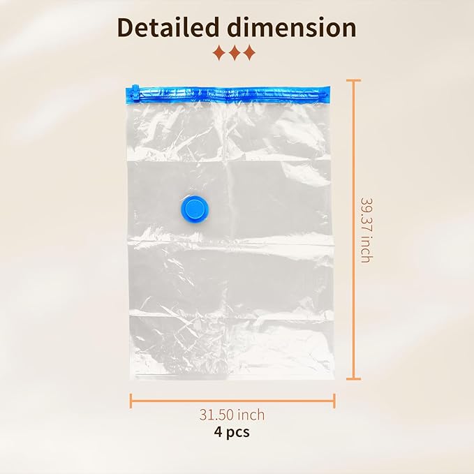 4 Pack Vacuum Storage Bags, Space Saver Bag Vacuum Seal Bags for Clothing Travel Moving Blankets Pillows Storage and Organization, Hand Pump Included (100 X 80 cm)