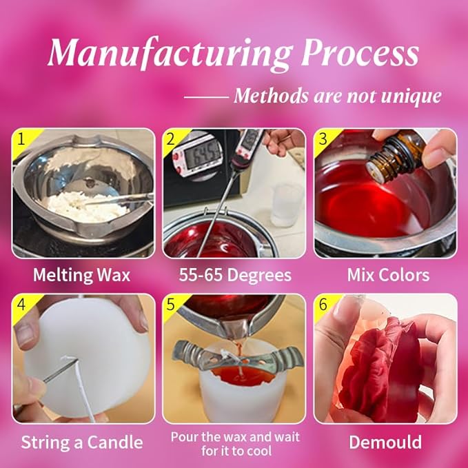 6Pcs Rose Flower Candle Resin Mold Silicone Flower Mold for Candle Making Large 3D Heart Rose Tulip Daisy Peony Valentine Mother Day Silicone Candle Mold for Soy Wax Beeswax Resin Craft