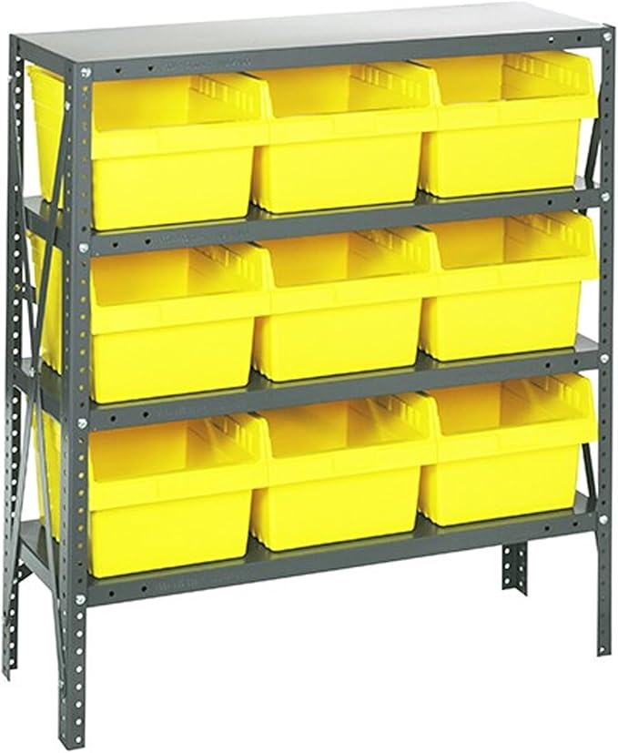 Quantum Storage Systems 1239-SB809YL Solid Heavy Duty 4 Shelves 9 Store-MAX Yellow Bins 39" H x 36" W x 12" D