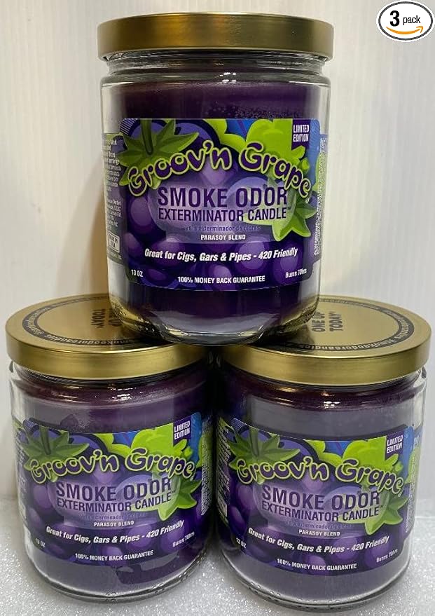 Smoke Odor Exterminator 13 oz Jar Candle, Groov'n Grape, Set of 3 Candles