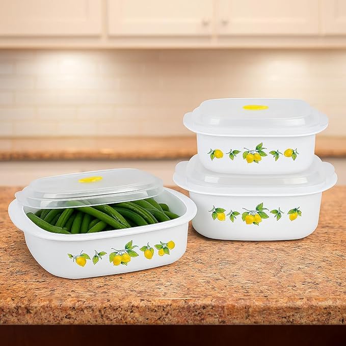 Reston Lloyd Nesting Microwave Containers, Set of 3, Adjustable Steam Vents, Airtight, Meal Prep, BPA-Free Plastic- Freezer & Dishwasher Safe, Cookware & Food Storage, Anyday Cookware, Fresh Lemons