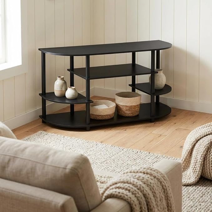 Furnifact White Corner TV Stand with Simple Design, Durable Composite Wood and PVC Tubes, Modern Style, Suitable for Living Room Entertainment Area