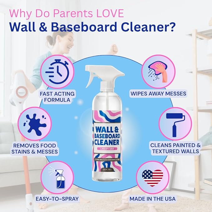 812 Wall Cleaner Spray – Safely Cleans Painted Walls, Baseboards, Kitchen Cabinets, Doors & More | Family & Pet Friendly | Made in America | 24oz.