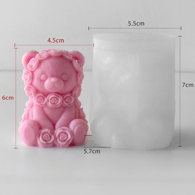 Rose Bear Heart Cylinder Candle & Resin Mold - Resin Casting Silicone Molds for Home Decor & Candle Making Wave Spiral Mold