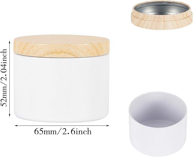 BOTINXIS 48 Pcs 4oz Matte White Candle Tins - Bulk Empty Candle Jars with Wood Grain Lids, Candle Making Kit for Adults