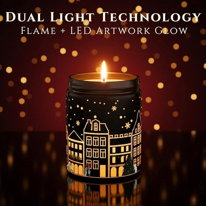 Black Cherry Scented Candle – Dual Light Glow Jar Candle (Real Flame + Heat Activated LED), Soy Wax Blend Aromatherapy Candle, 40-Hour Burn, Decorative Candle for Bedroom, Bathroom & Home Gift, 7oz