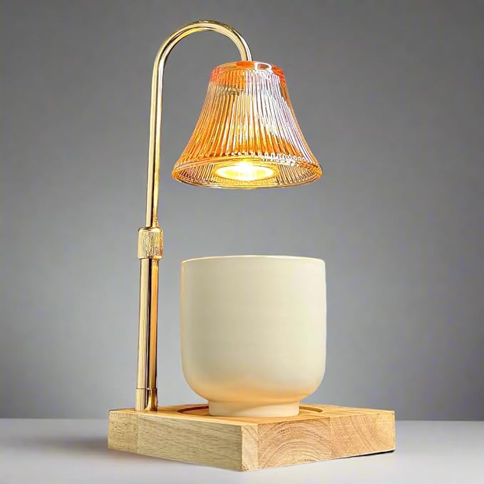 Candle Warmer Lamp with Timer and Dimmer & Includes 2 Bulbs, Electric Wax Candle Lamp Warmer for Jar Candles, Home Decor Aesthetic, and House Warming Gifts - Gold Glass