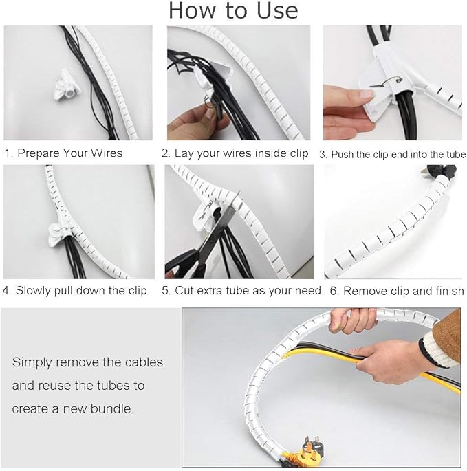 White Cable Management Sleeve Tubes, Power Cord Organizer Protectors for Pets, 2 PCS VIWIEU Cable Bundler with Electrical Cable Clips and Zip Ties, Computer Under Desk Wire Holder Solutions