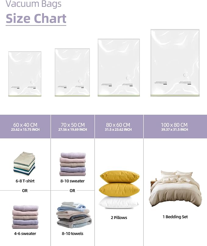 Vacuum Storage Bags for moving, Vacuum Seal Bags for Memory Foam, Latex, Clothing & Bedding, Space Saver Bags for Organization and Storage (Jumbo)