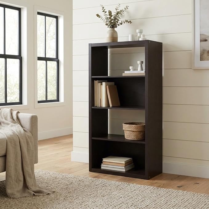 Furnifact Dark Oak Bookcase, Stylish Wooden Storage Unit, Modern Design, Durable Wood Construction, Suitable for Living Room, Office, or Bedroom